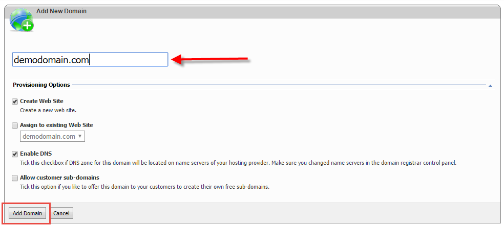 WebsitePanel Add A Domain