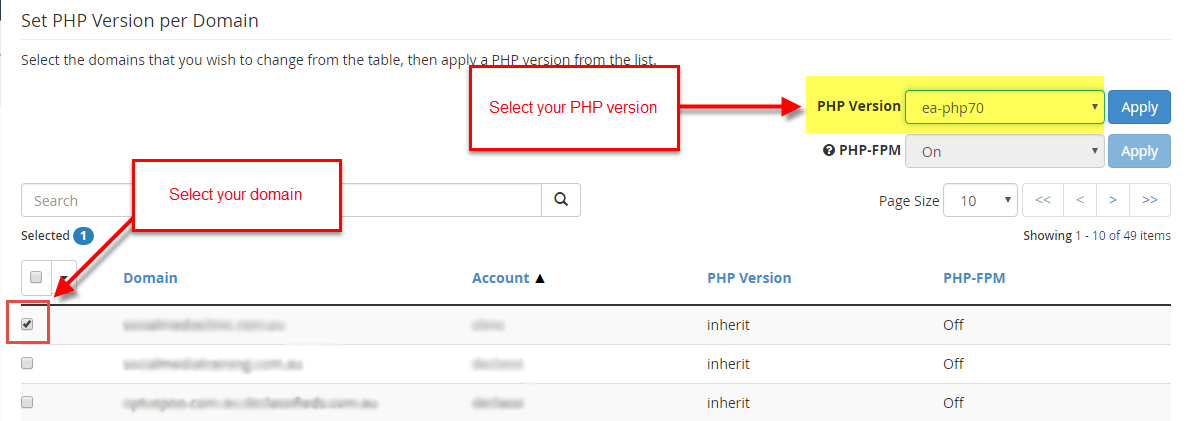 Change PHP Version in WHM