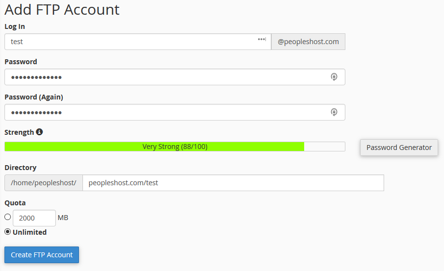 Create an FTP Account in cPanel