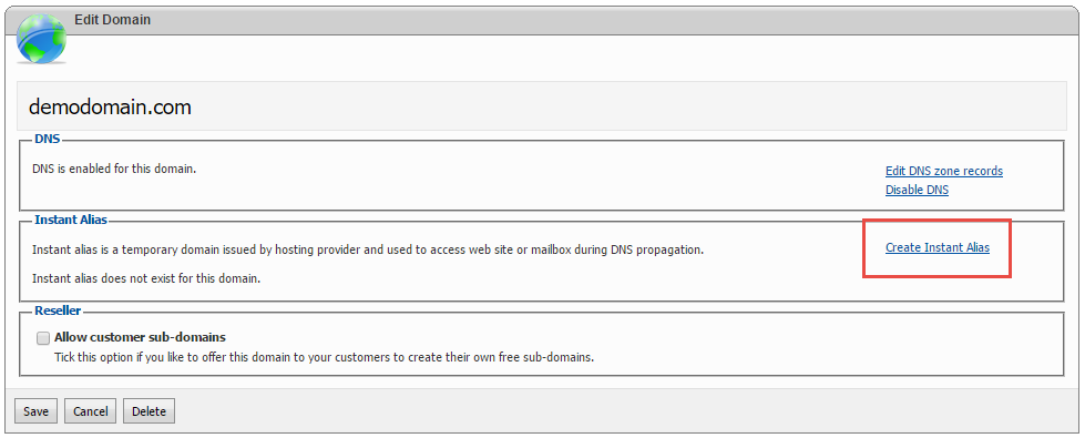 Create an Instant Alias in WebsitePanel Create an Instant Alias in WebsitePanel