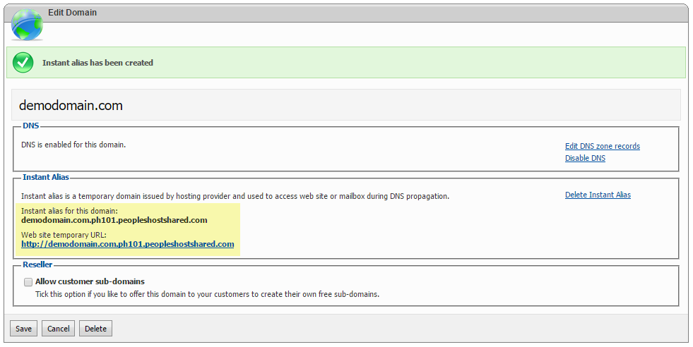 Create an Instant Alias in WebsitePanel Create an Instant Alias in WebsitePanel