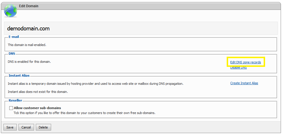 Edit DNS Zone