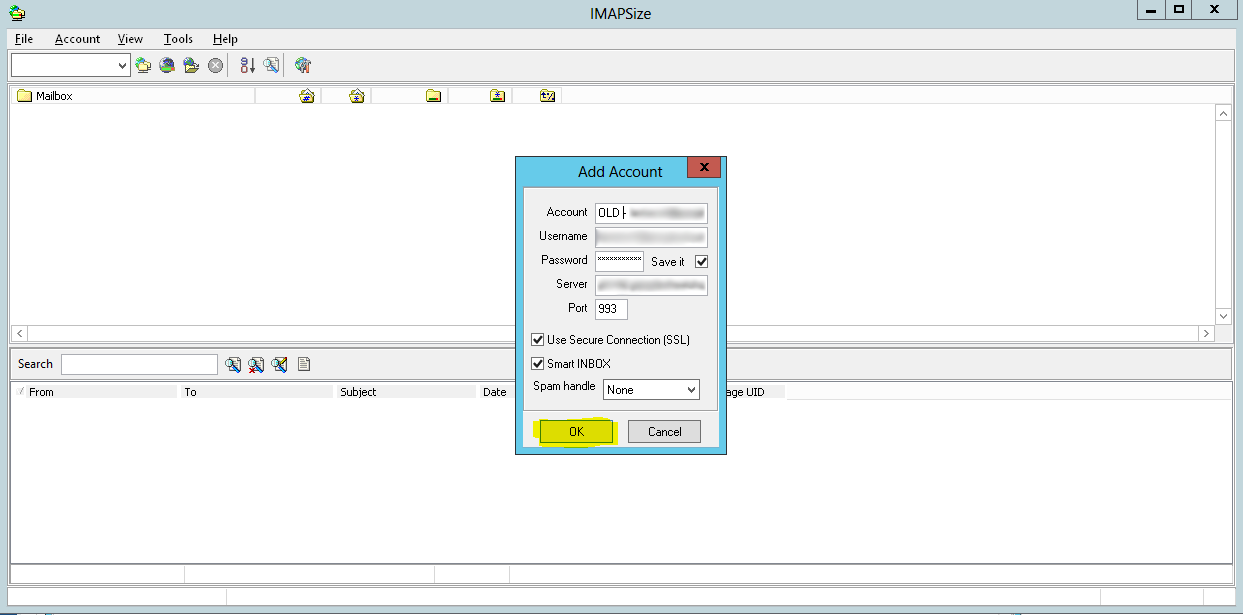 Add Account - IMAPSize