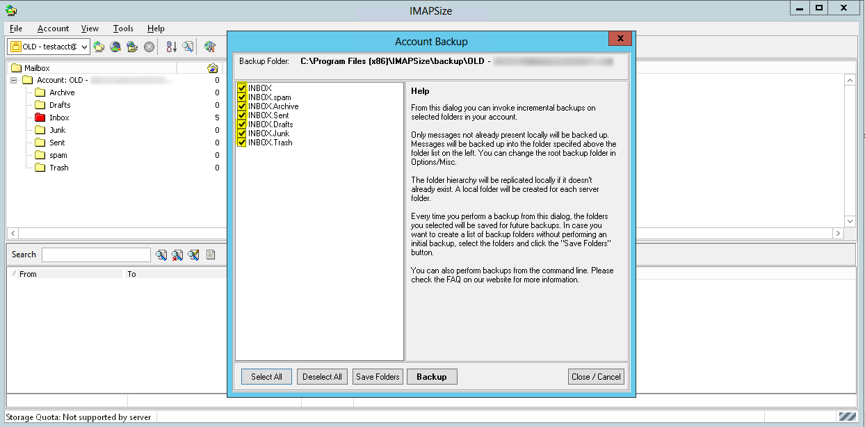 IMAP Size - Account Backup