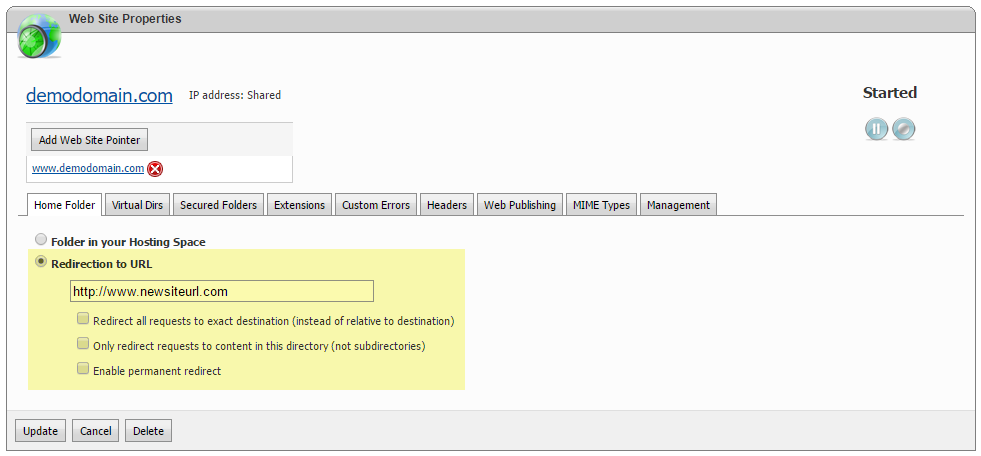 Set a URL Redirect in WebsitePanel Set a URL Redirect in WebsitePanel