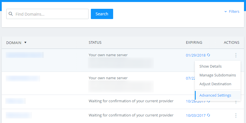 Transfer Domain from 1and1