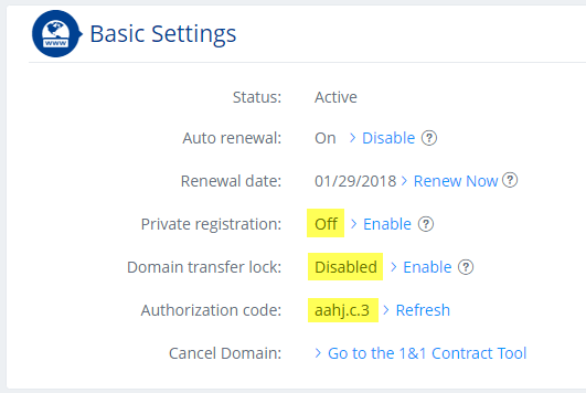 Transfer Domain from 1and1