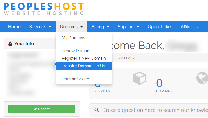 Transfer Domain from 1and1