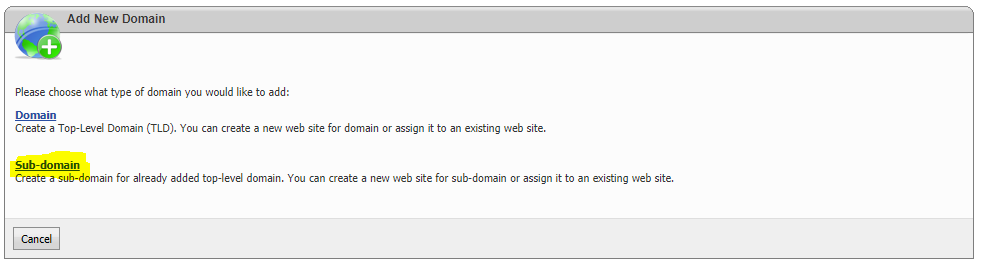 WebsitePanel Sub-Domain