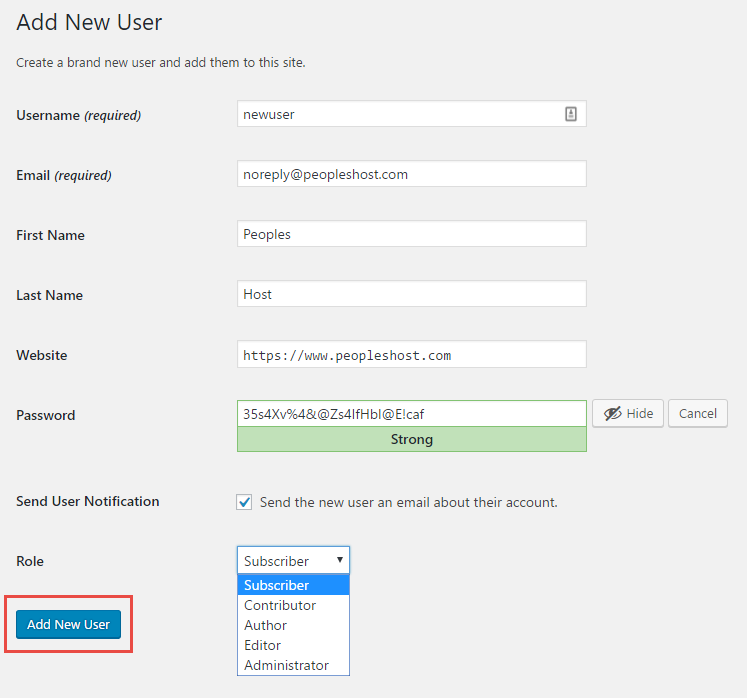 Add New User in WordPress