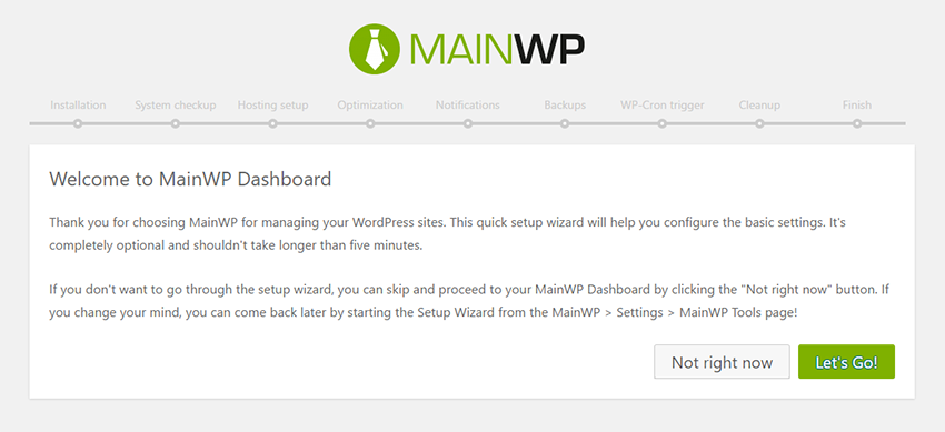 MainWP Dashboard Setup Wizard