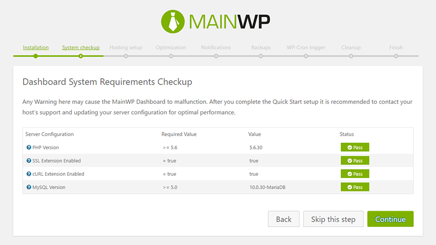 MainWP Dashboard Setup Wizard