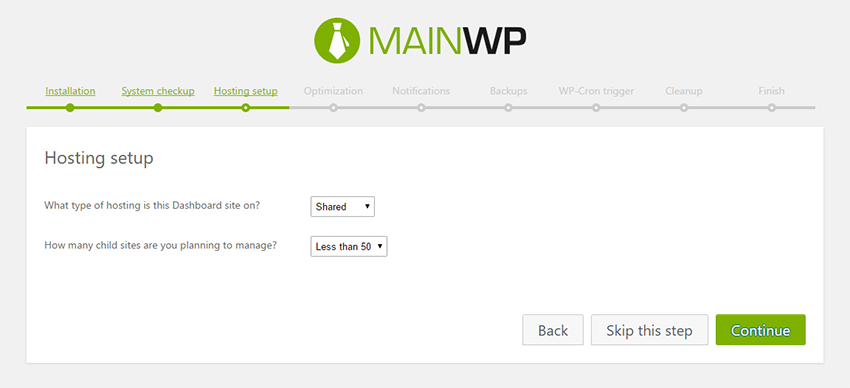 MainWP Dashboard Setup Wizard