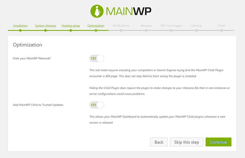 MainWP Dashboard Setup Wizard