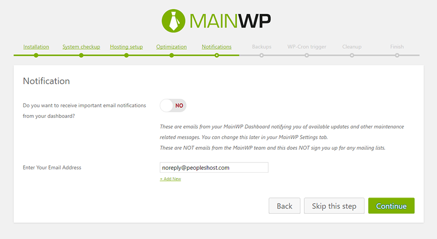 MainWP Dashboard Setup Wizard