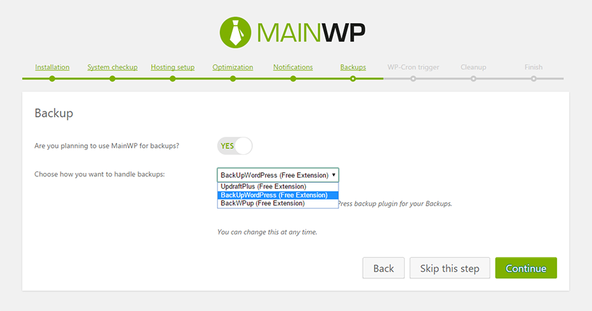 MainWP Dashboard Setup Wizard