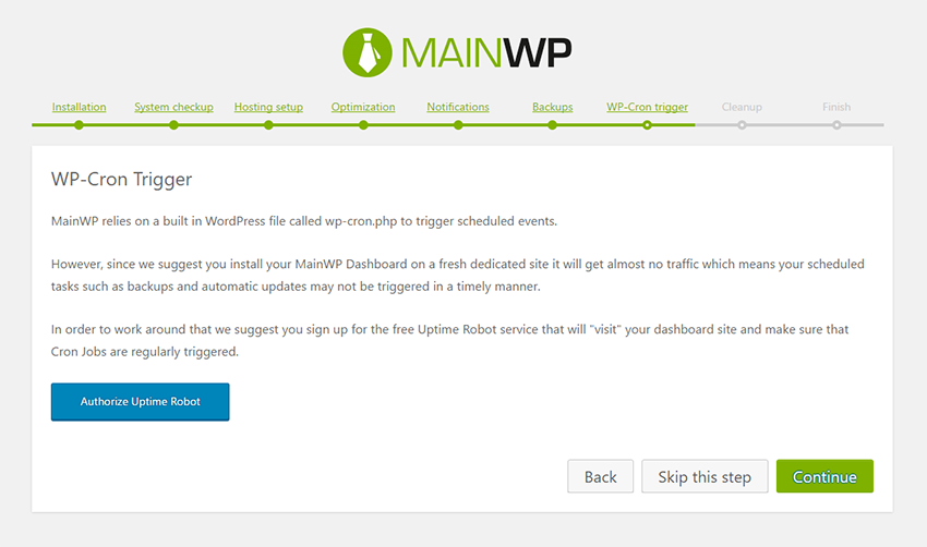 MainWP Dashboard Setup Wizard