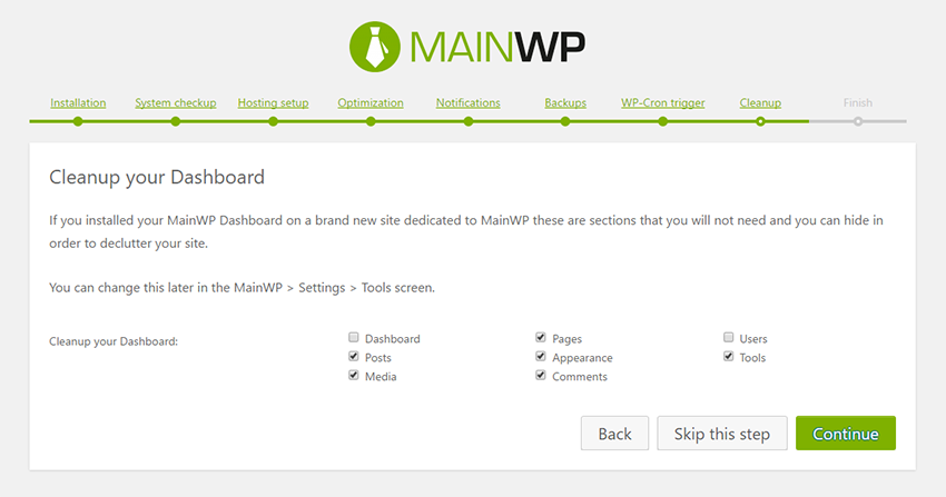 MainWP Dashboard Setup Wizard